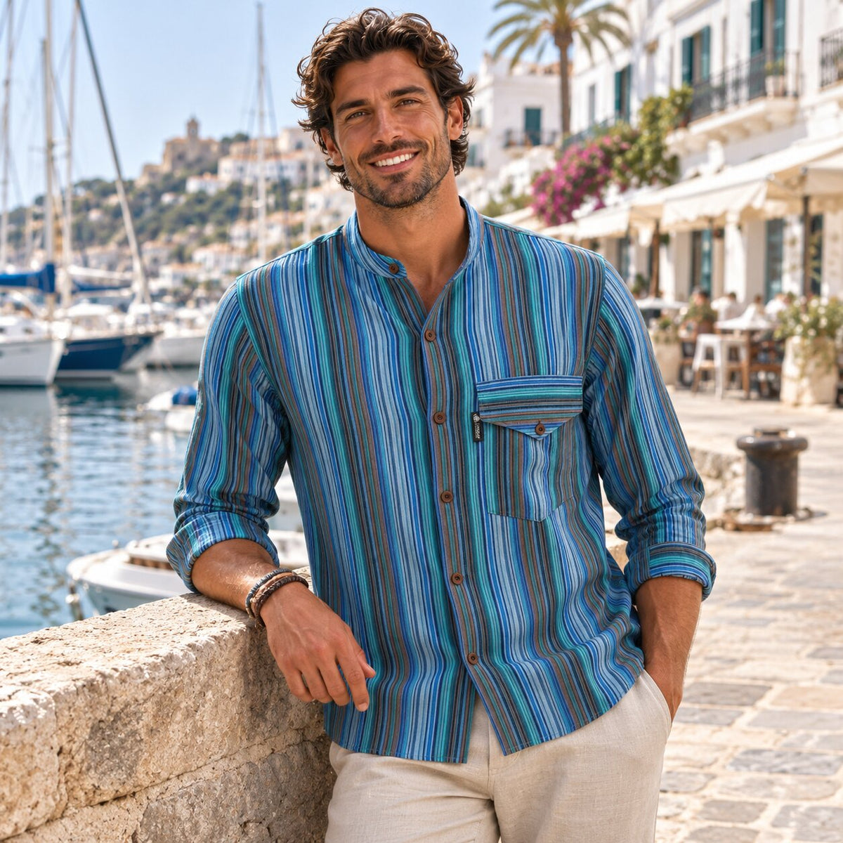 Nomad Sari Grandad Shirt - Turquoise - XL