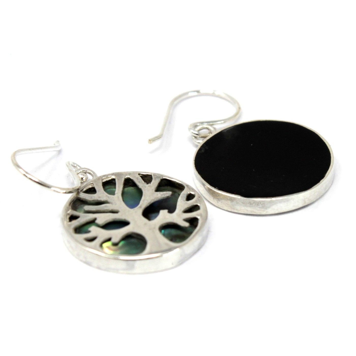 Alt Tag: Abalone Tree of Life Silverörhängen – 15 MM, 925 silverhängörhängen med abaloneinlägg och rund Tree of Life-design