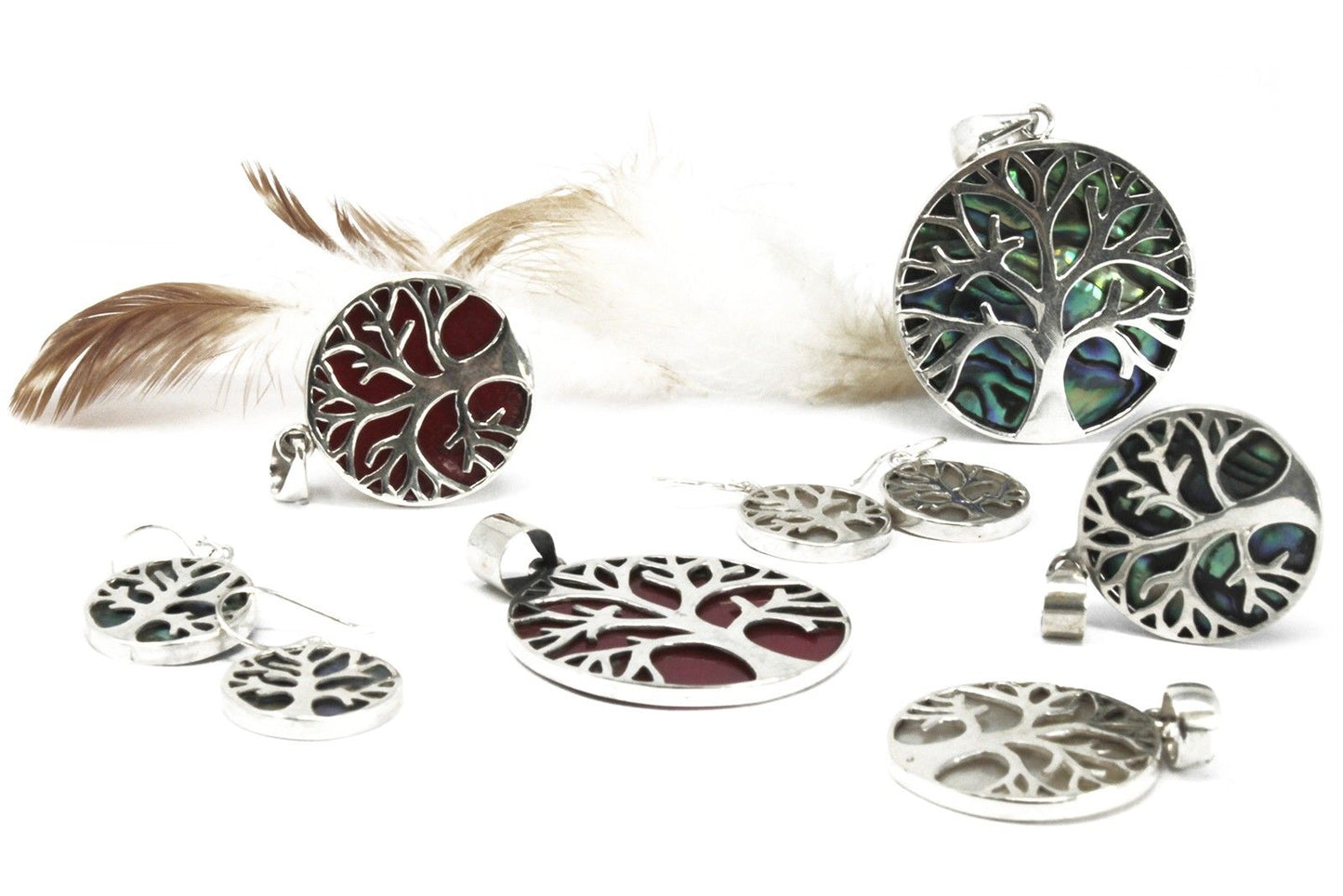 Alt Tag: Abalone Tree of Life Silverörhängen – 15 MM, 925 tree of life-stiftörhängen i silver med iriserande abaloneinlägg