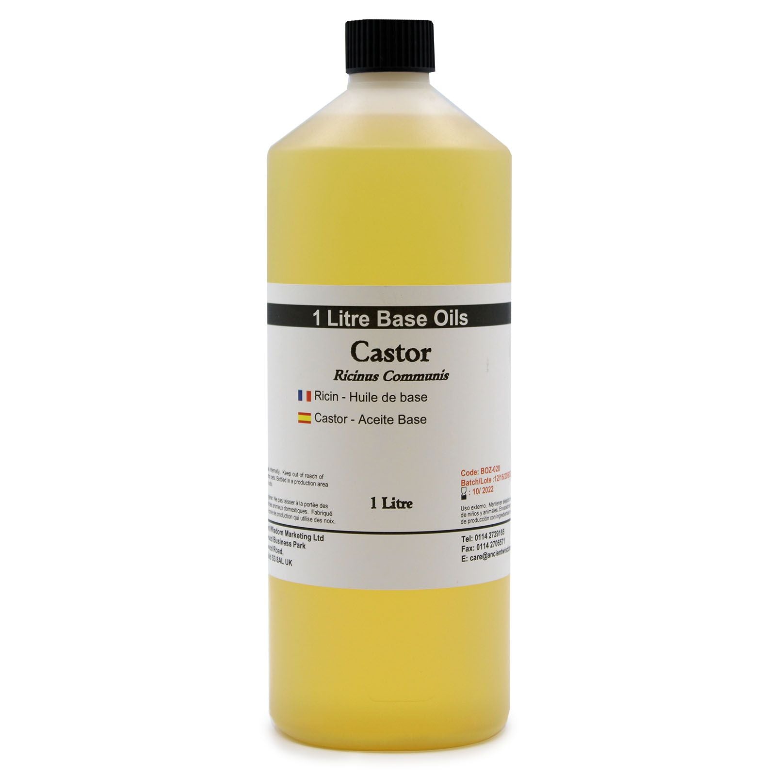 Castor Base Oil – 1 Litre botella de aceite de ricino base 1 litro para masaje y cuidado de la piel, envase transparente con tapa negra