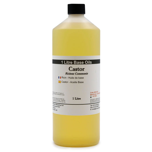 Castor Base Oil – 1 Litre botella de aceite de ricino base 1 litro para masaje y cuidado de la piel, envase transparente con tapa negra