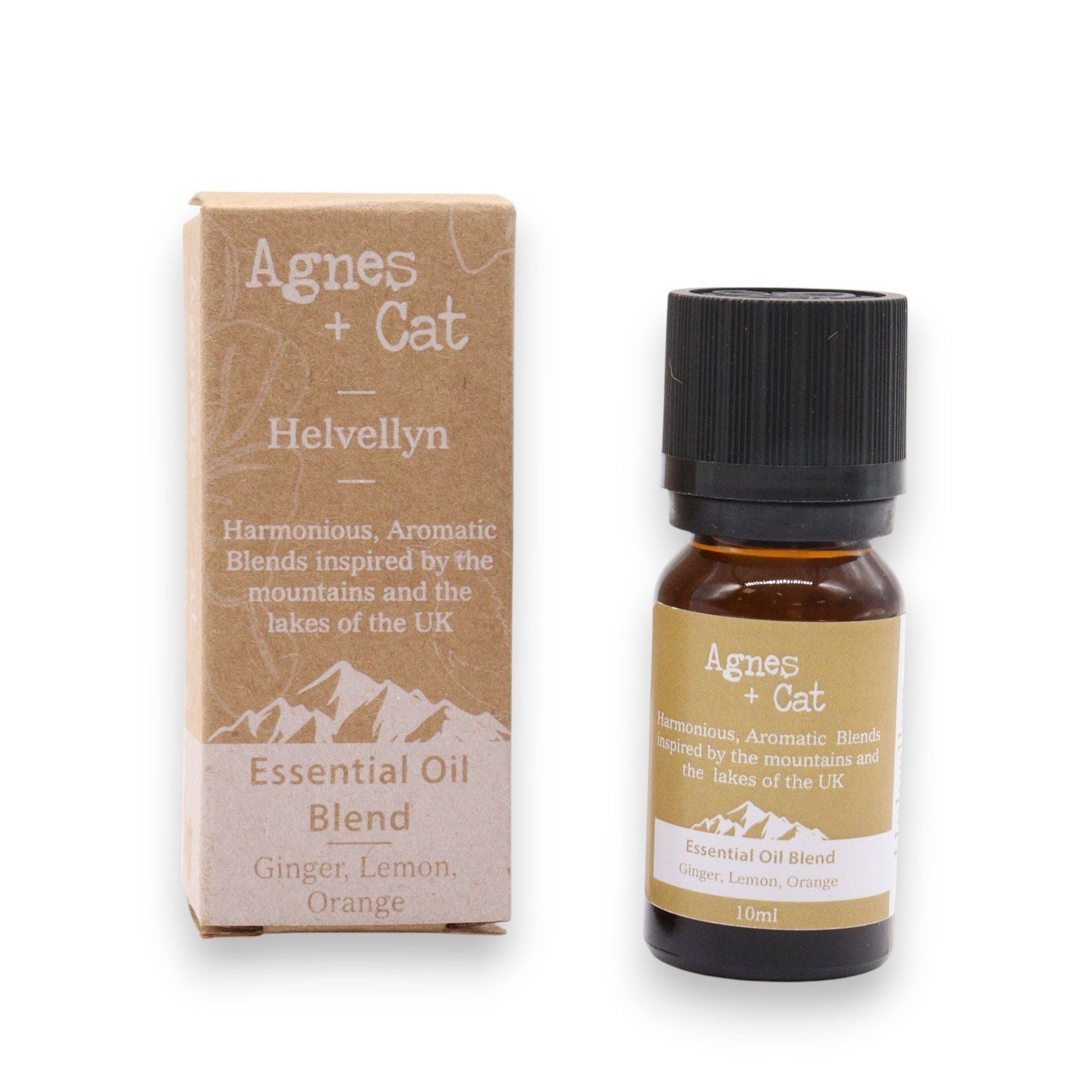 Alt Tag: Invigorating Essential Oil Trio – Energy Boost Set, aceite esencial Agnes + Cat Helvellyn con caja, mezcla ginger root, lemon y sweet orange