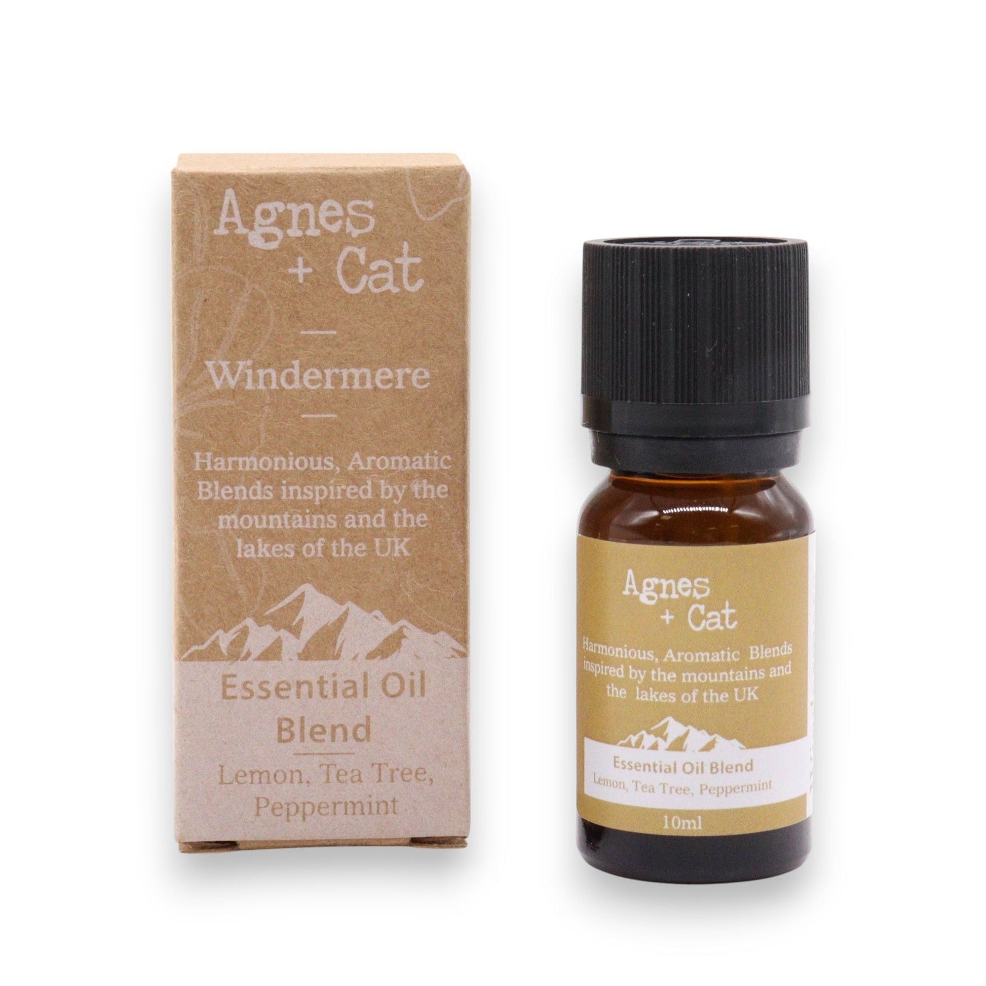 Alt Tag: Agnes & Cat – Breathe Easy set med 3 eteriska oljeblandningar, flaska och ask med eterisk oljeblandning Agnes + Cat Windermere 10 ml