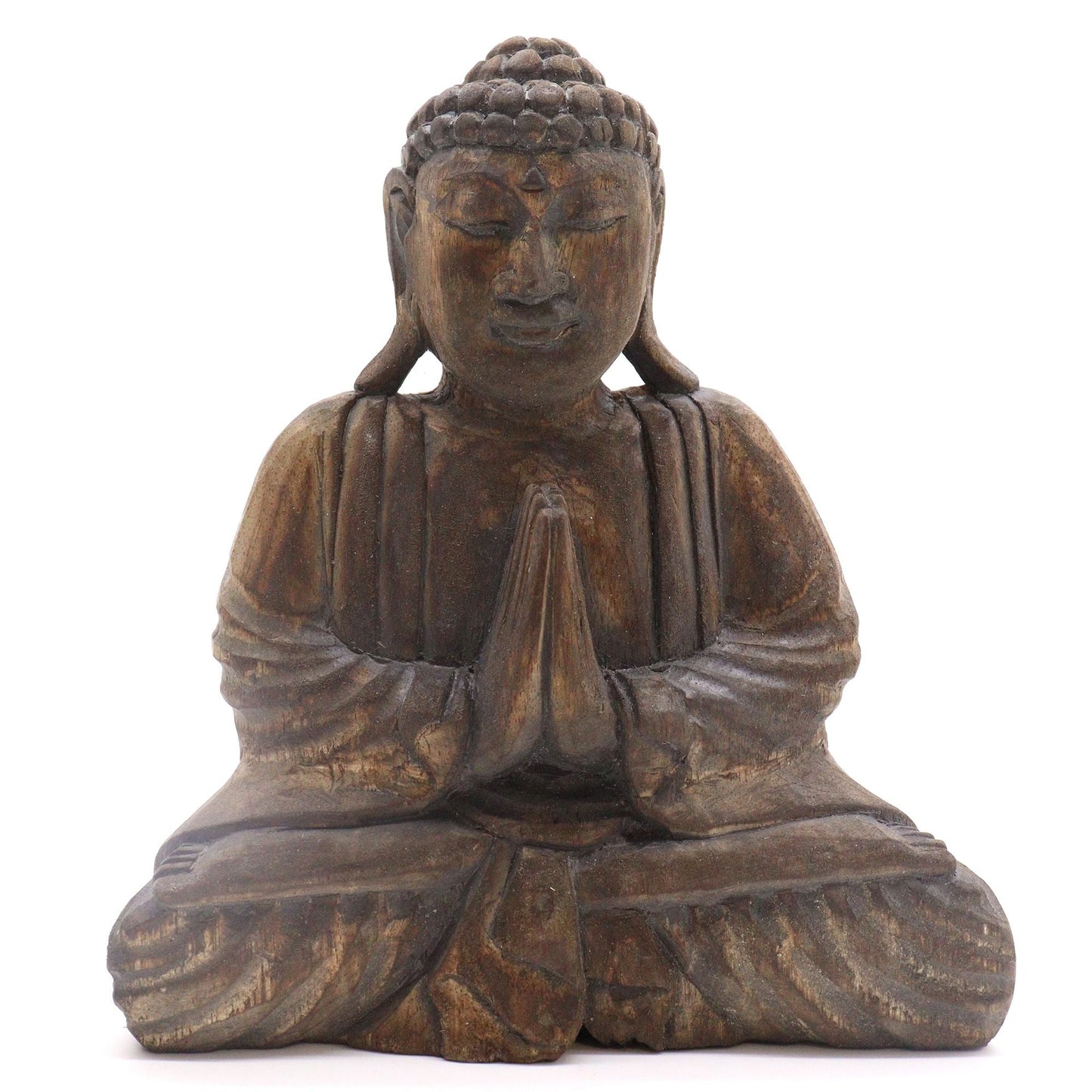 Albasia Wood Feng Shui Buddha Set – grå & svart bedjande Buddha-staty, hållbart Albasia-trä, gråsvart Om-design dekoration