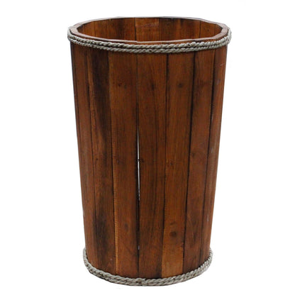 Alt Tag: Albasia Wood Nautical Display Tub – 45x32CM, display tub de madera con acabado marrón y borde de cuerda estilo náutico