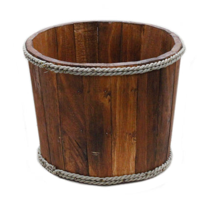Alt Tag: Albasia Wood Nautical Display Tub – 21x29 CM rustic wooden retail display tub with rope trim, nautical organizer