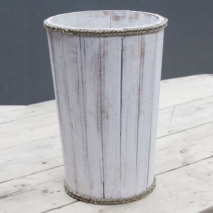 Alt Tag: Albasia Wood Nautical Display Tub – 45x32 CM whitewashed wood coastal display tub with rope trim for retail or home decor