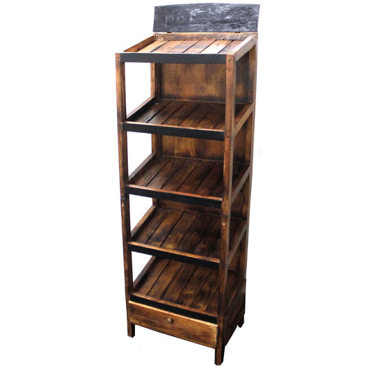 Albasia Wood Retail Display Stand – 5-Tier Brownwash brownwash 5-tier Albasia wood retail display stand with drawer, 40x56x180 cm