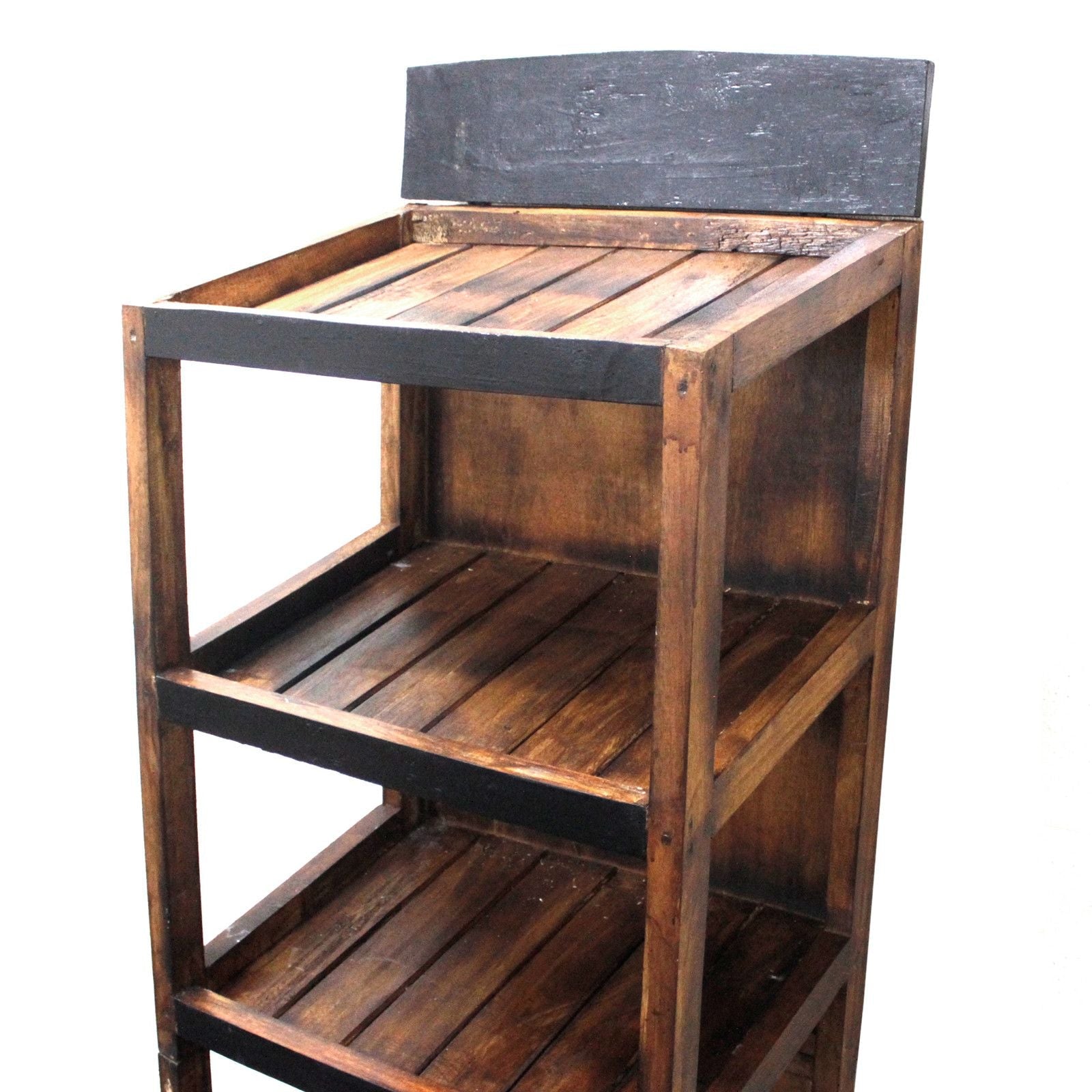 Albasia Wood Retail Display Stand – 5-Tier Brownwash wooden retail display stand with brownwash finish, 5-tier shelving