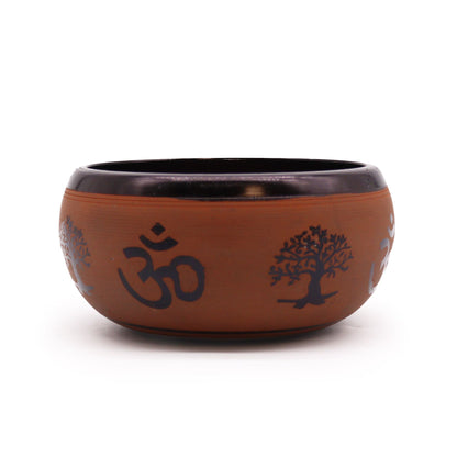 Aluminium Tibetan Singing Bowl – Clay Om Buddha 16CM, cuenco de aluminio 16 cm con símbolo Om y diseño Buddha, vista frontal