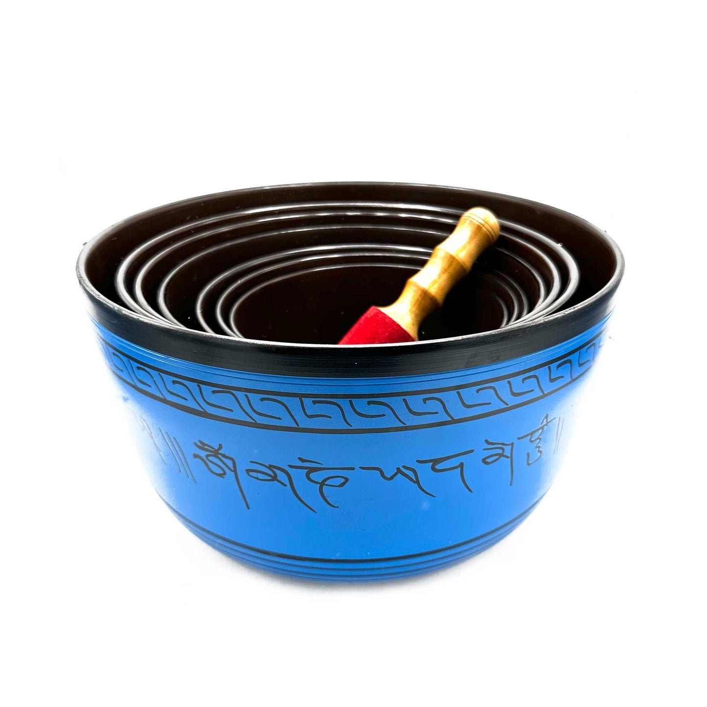 Aluminium-Tibetische Klangschalen-Set – 14–22CM, stapelbare Aluminium-Klangschalen mit Schlägel, Farbe Blau