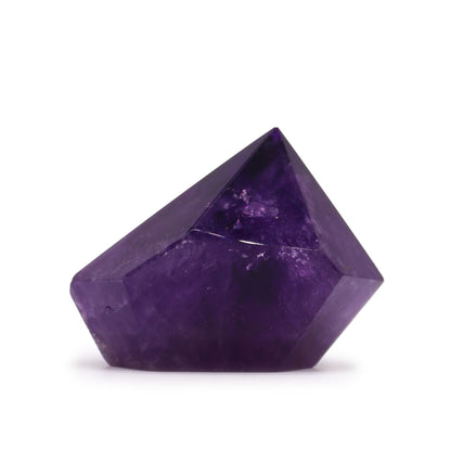Alt Tag: Amethyst Gemstone Points – 5 to 6.5 CM, punta de amatista morada pulida, vista lateral sobre fondo blanco