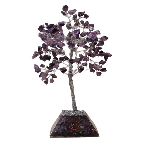 Amethyst Gemstone Tree – 160 Stones with purple gemstone branches, wire trunk and orgone resin base decor