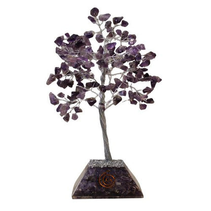 Amethyst Gemstone Tree – 160 Stones with purple gemstone branches, wire trunk and orgone resin base decor