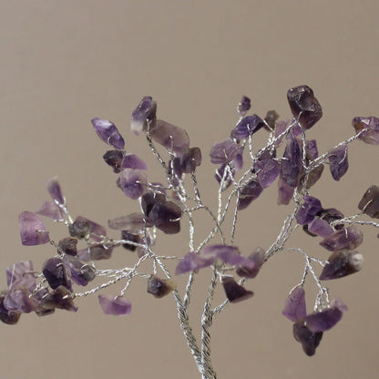 Amethyst Gemstone Tree – 80 Stones Orgonite Base with purple amethyst chipstone branches on silver wire, close-up