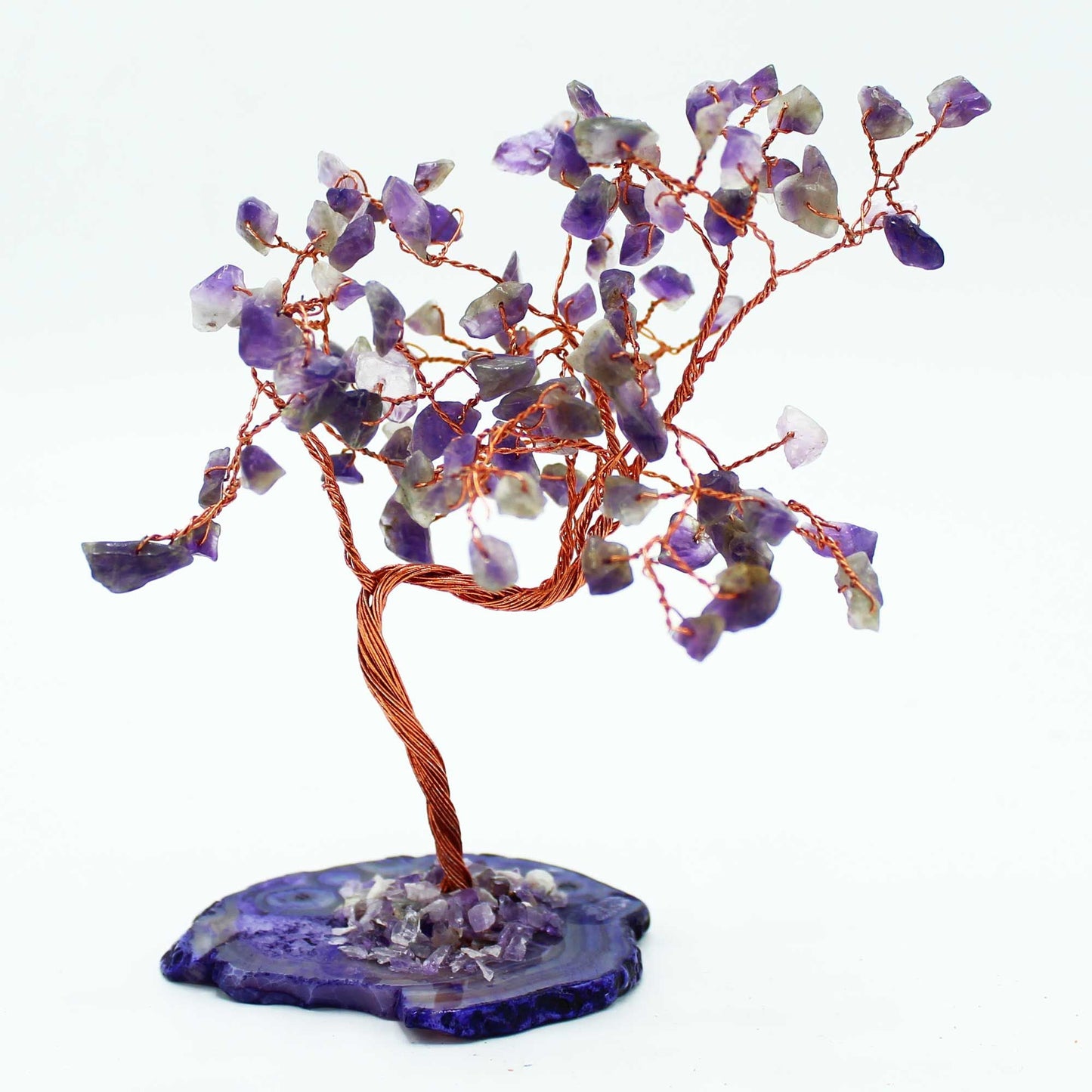 Alt Tag: Amethyst Gemstone Tree – Large 100-Stone Agate Base with purple gemstone chips on copper wire branches