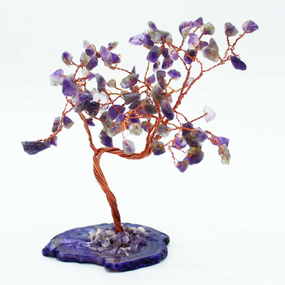 Alt Tag: Amethyst Gemstone Tree – Large 100-Stone Agate Base with purple gemstone chips on copper wire branches
