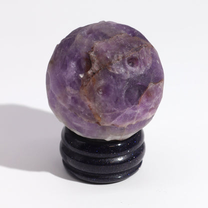 Alt Tag: Amethyst Jupiter Gemstone Planet – 40MM Solar Goldstone Stand, 40mm purple amethyst sphere on dark goldstone stand