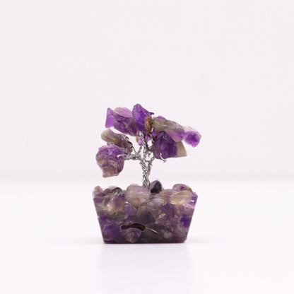 Amethyst Mini Gemstone Tree – 15 Stones mini árbol de gemas de amatista con base de orgonita, decorativo para escritorio