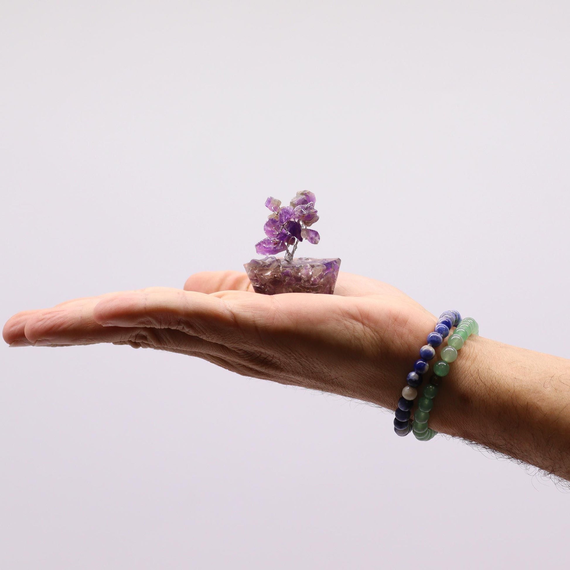 Alt Tag: Amethyst Mini Gemstone Tree – 15 Stones on hand, handmade mini amethyst chipstone tree on orgonite base, approx 5 cm