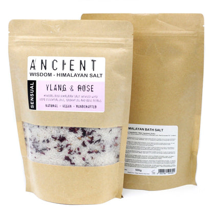 Alt Tag: Himalayan Sensual Bath Salt – 500G, bolsa de sal del Himalaya con ylang y rosa, 500 g, Ancient Wisdom