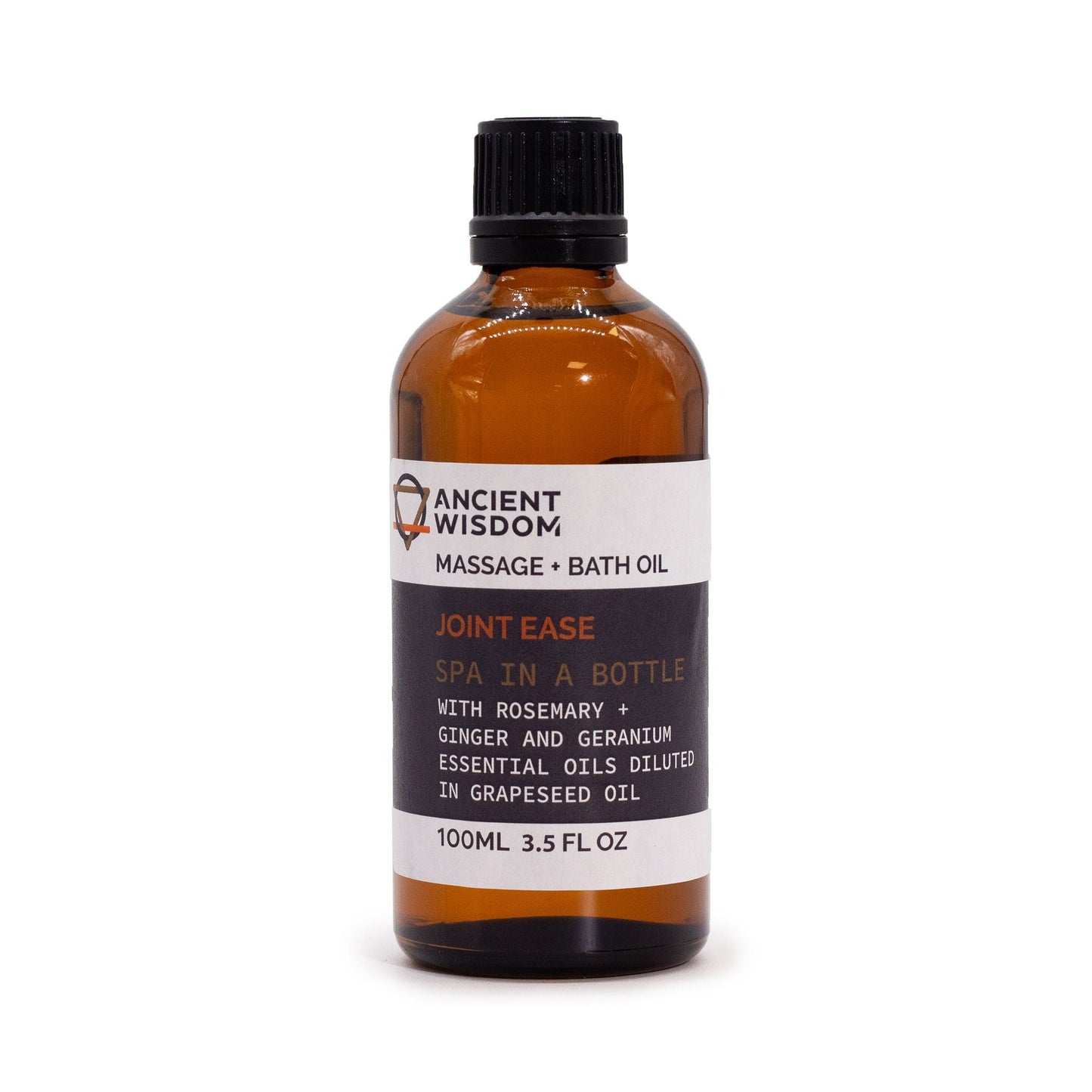 Joints Comfort Massage Oil – 100 ML bottle, massage + bath oil with rosemary, ginger and geranium essential oils diluted in grapeseed oil