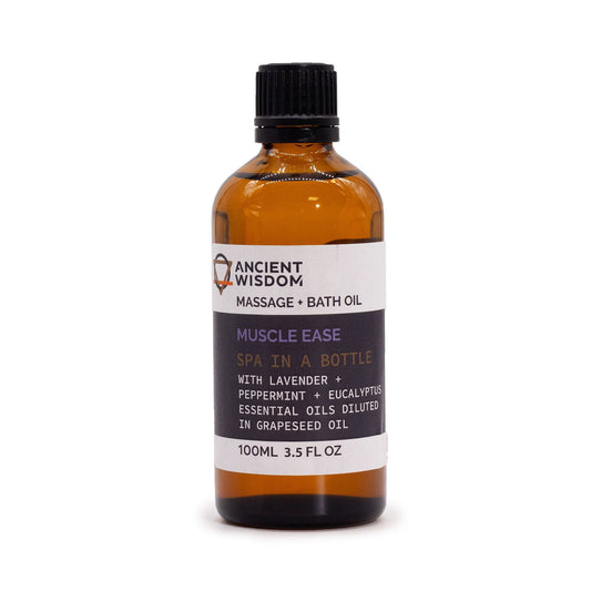 Alt Tag: Massageolja för muskelkomfort – 100 ML massage- och badolja i bärnstensfärgad glasflaska med lavendel, pepparmynta och eukalyptus, 100 ml 3.5 fl oz
