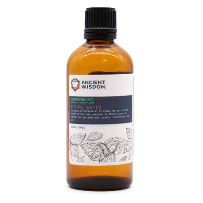 Revitalizing Peppermint Hydrolat – 100ML botella ámbar con tapa negra, agua floral de menta (peppermint) Ancient Wisdom, vista frontal