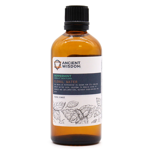 Revitalizing Peppermint Hydrolat – 100ML botella ámbar con tapa negra, agua floral de menta (peppermint) Ancient Wisdom, vista frontal