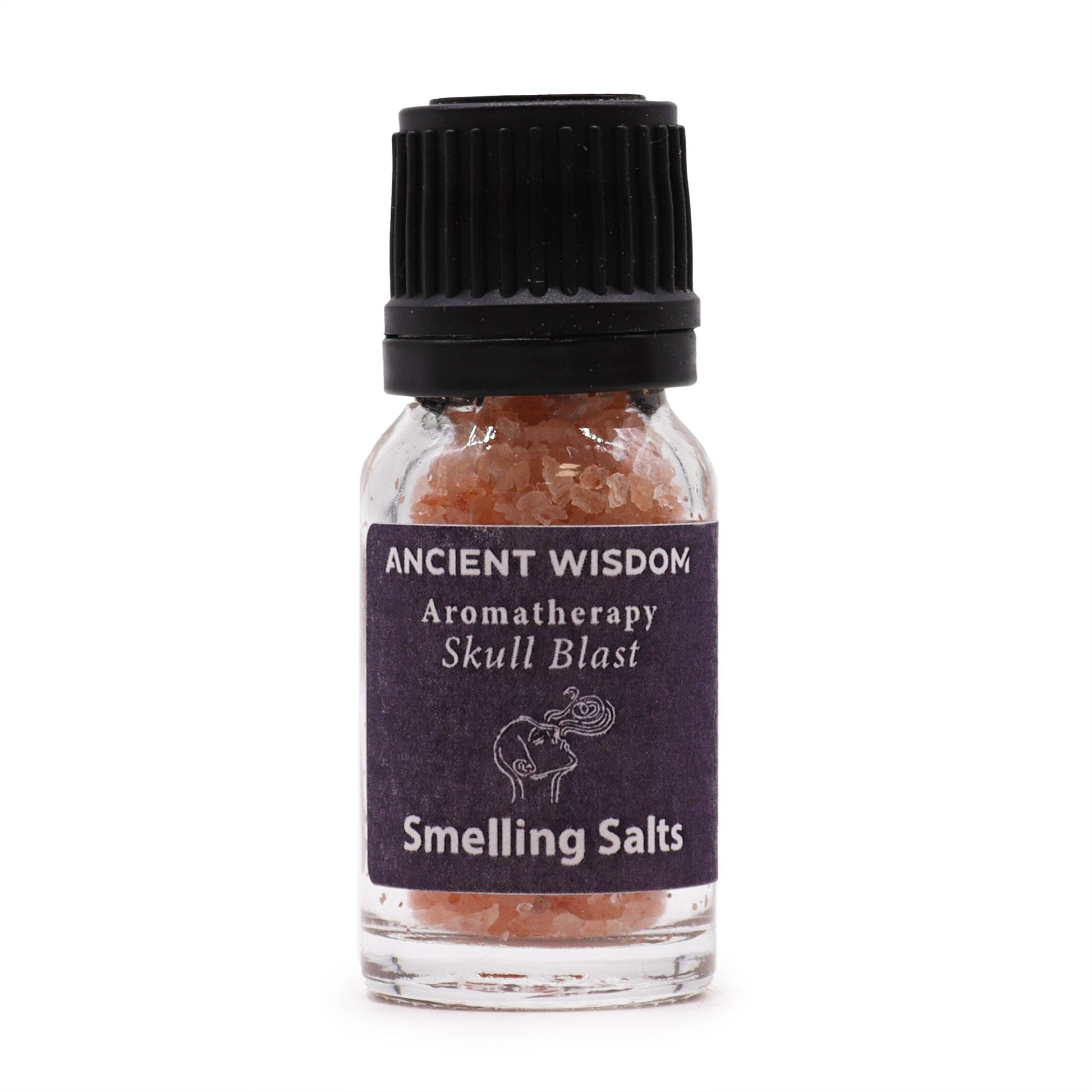 Skull Blast Aromaaroma Salts – 6.2x2.4 CM smelling salts bottle with Himalayan salt crystals and black cap