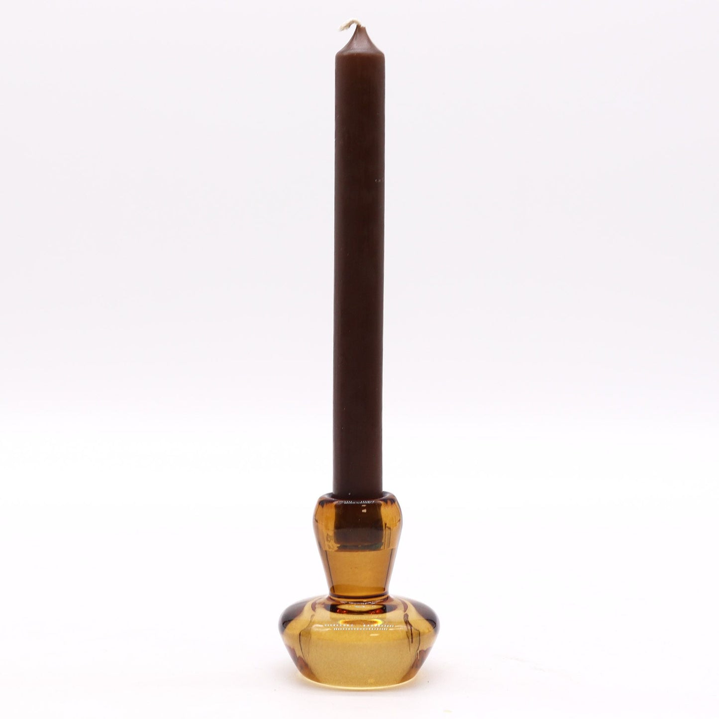 Set de portavelas de vidrio ámbar antiguo – 6.2x7 CM con portavelas de vidrio prensado ámbar y vela cónica oscura