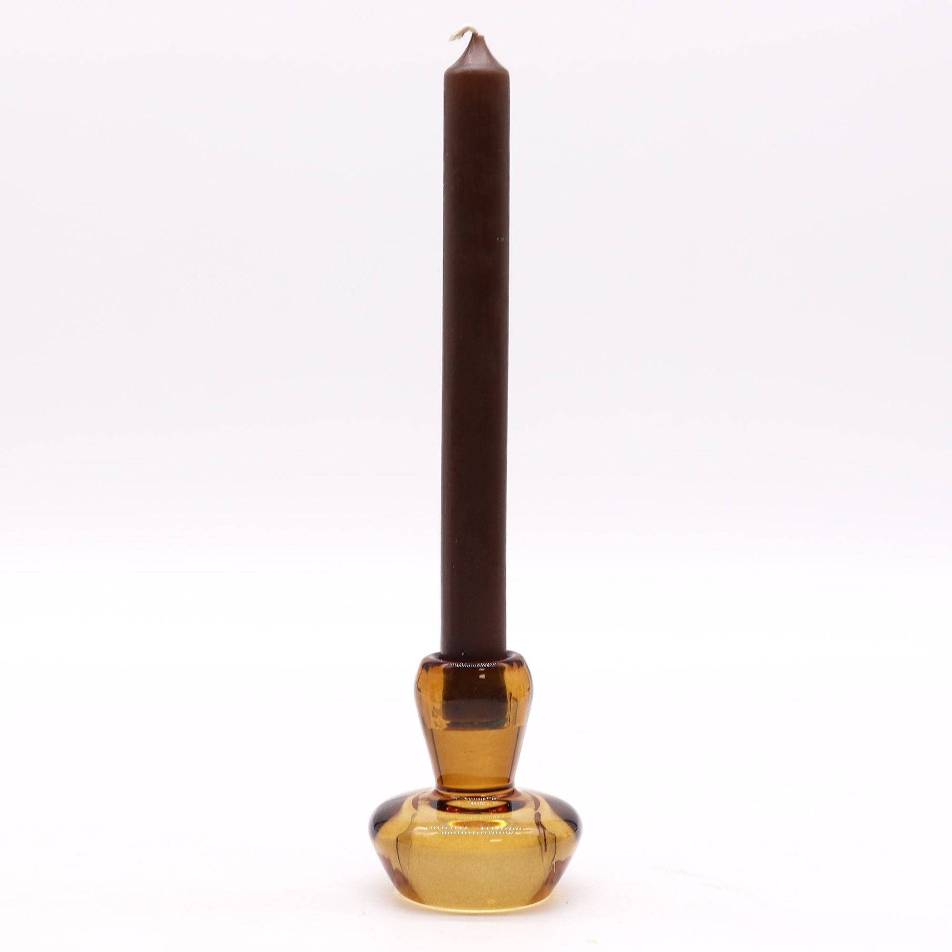 Set de portavelas de vidrio ámbar antiguo – 6.2x7 CM con portavelas de vidrio prensado ámbar y vela cónica oscura