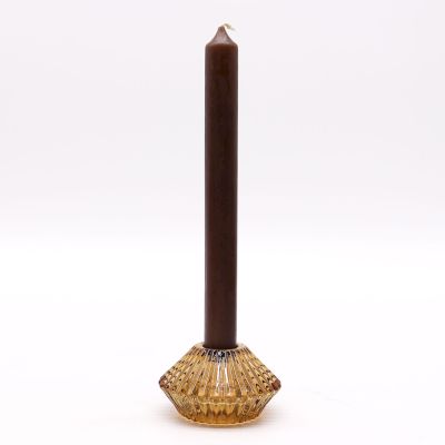 Alt Tag: Portavelas de vidrio ámbar antiguo – Set de 2 con vela cónica alta, portavelas de vidrio ámbar prensado, 7x4 cm