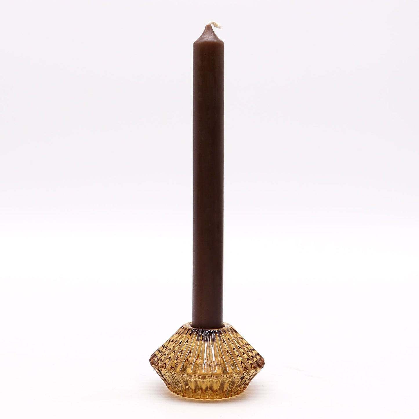 Portavelas de vidrio ámbar antiguo – Set de 2 portavelas de vidrio prensado con vela de mesa alta, base acanalada en ámbar