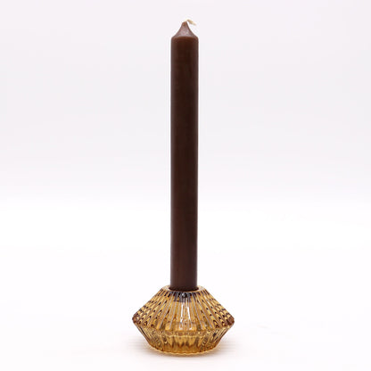 Portavelas de vidrio ámbar antiguo – Set de 2 portavelas de vidrio prensado con vela de mesa alta, base acanalada en ámbar