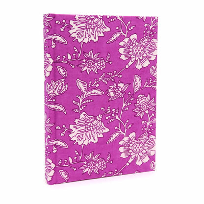 Alt Tag: Antique Fuchsia Cotton Notebook – 20x15 CM, 96 Pages, cotton cover with white floral pattern, handmade paper journal