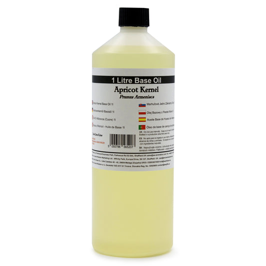 Alt Tag: Apricot Kernel Base Oil – 1 Litre bottle, 1 litre base oil with black cap and label