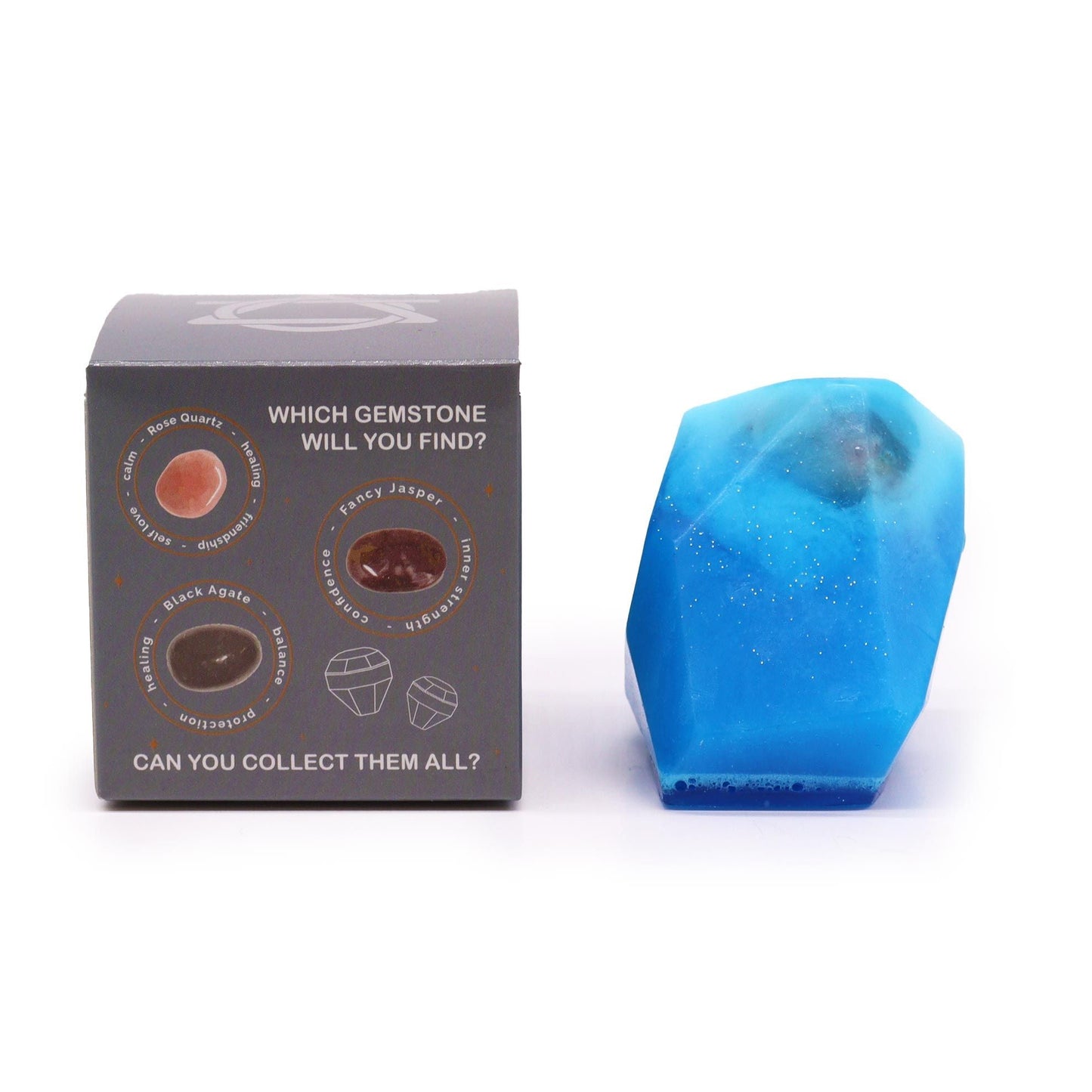 Alt-Tag: Aqua Crystal Elemental Soap – 100G Stück blaue Seife im Edelstein-Look, verpackt in einer Sammler-Edelsteinbox