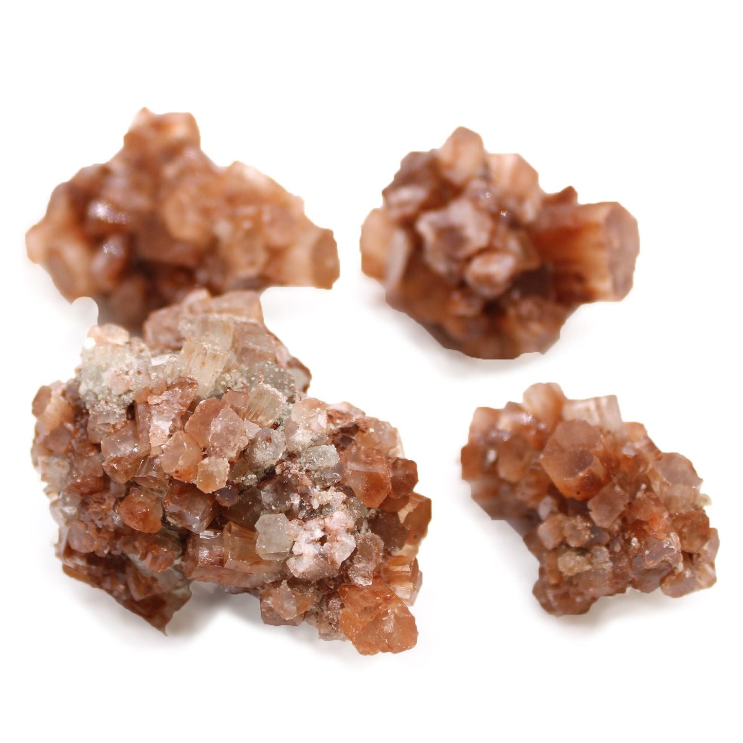 Aragonite Rare Mineral Specimens – 20 Pieces, cristales marrones en racimo con formación ramificada, origen Marruecos