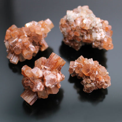 Aragonite Rare Mineral Specimens – 20 Pieces, brown branch-like crystal clusters from Morocco on black background