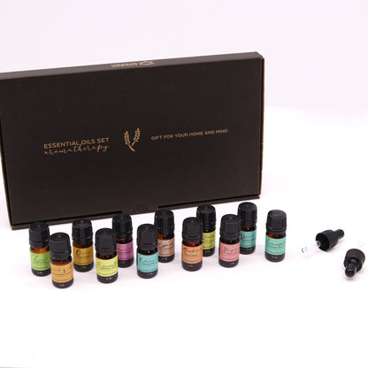 Aromaaroma ätherisches Öl-Set – Summer (12-Öle-Kollektion) mit 12 Fläschchen ätherischem Öl und schwarzer Geschenkbox