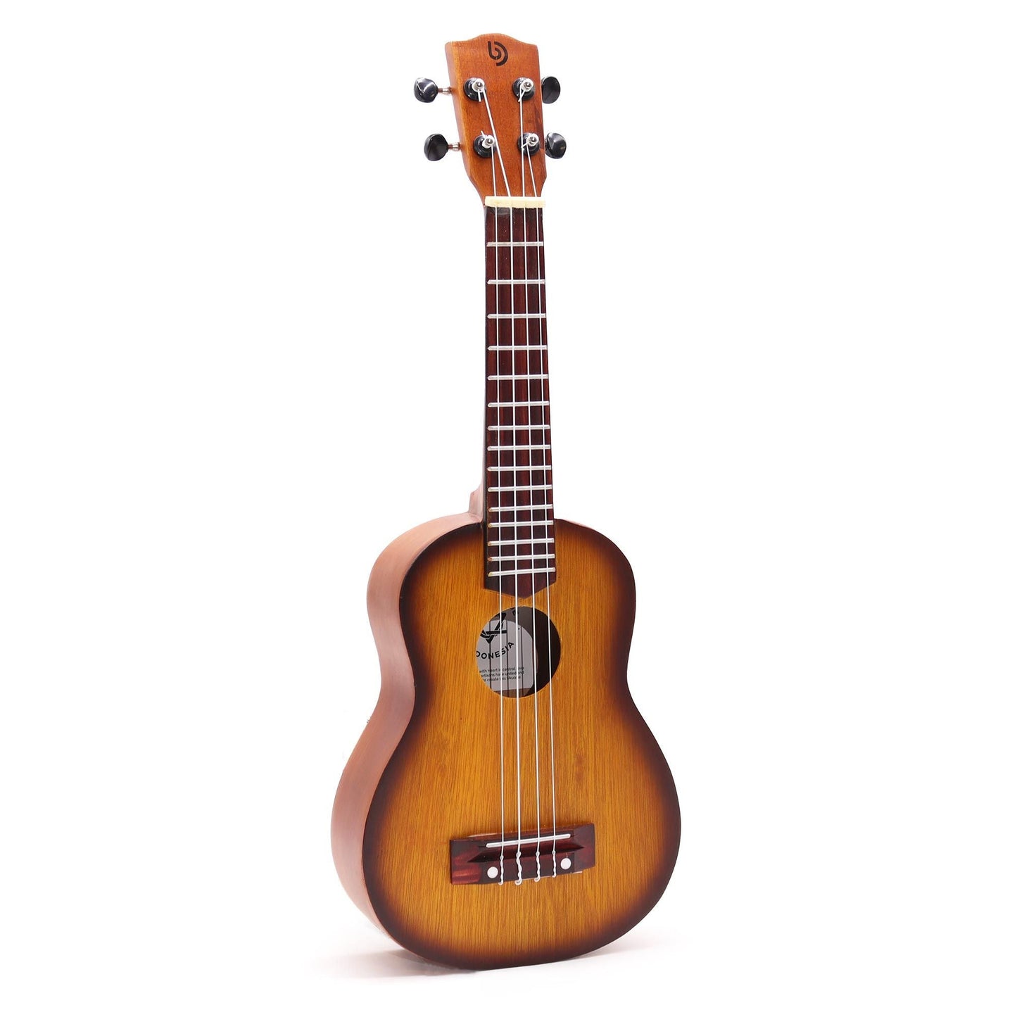 Alt Tag: Artisan Made Ukulele – Orange Sunburst Finish (4 String) 4-string ukulele with orange-to-amber sunburst finish, front view