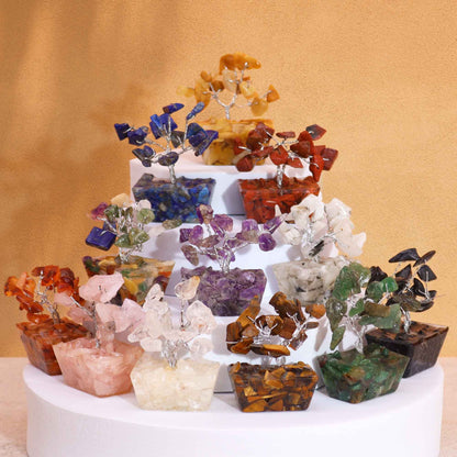 Assorted Mini Gemstone Trees – Orgonite Base Set of 12, mini gemstone chip trees on orgonite bases in assorted colors