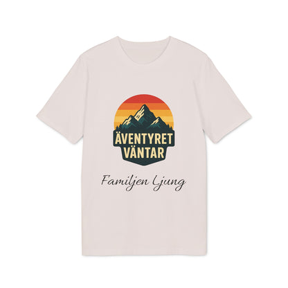 Äventyret Börjar Personlig Familjer På Äventyr 100% Organic Cotton T-Shirt med bergmotiv och texten "Äventyret väntar"