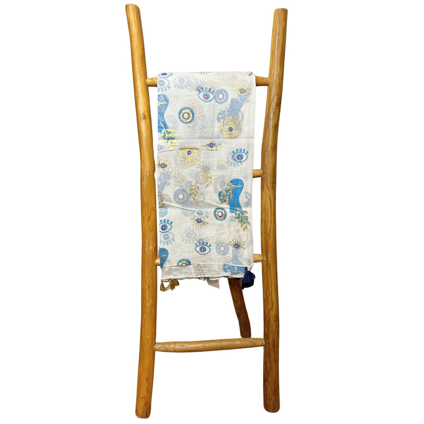 Nomad Sari Pario – White, Blue & Gold Evil Eye Design