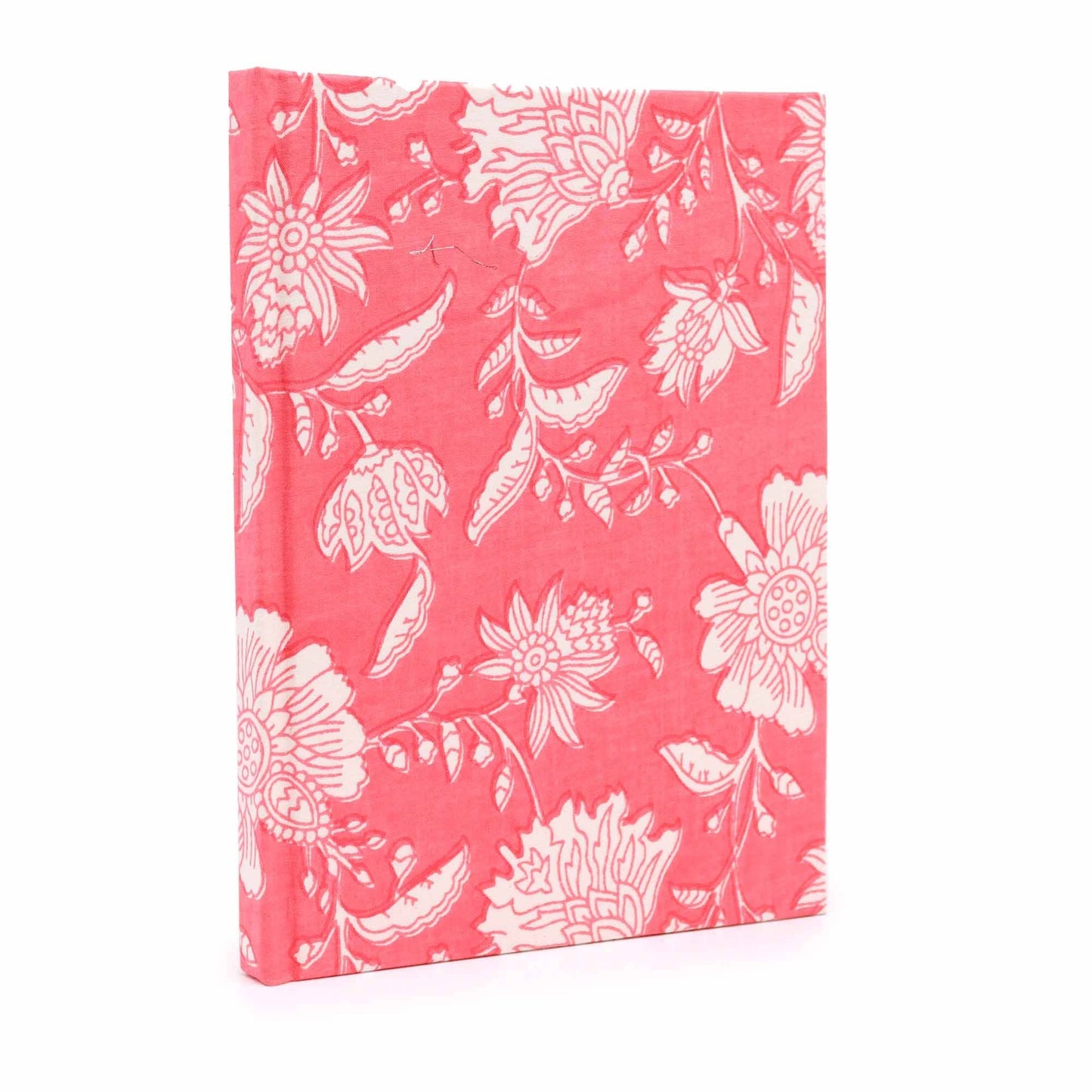 Pink floral cotton notebook with handmade paper, 20x15 cm compact eco-friendly journal cover