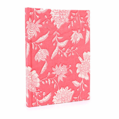Pink floral cotton notebook with handmade paper, 20x15 cm compact eco-friendly journal cover