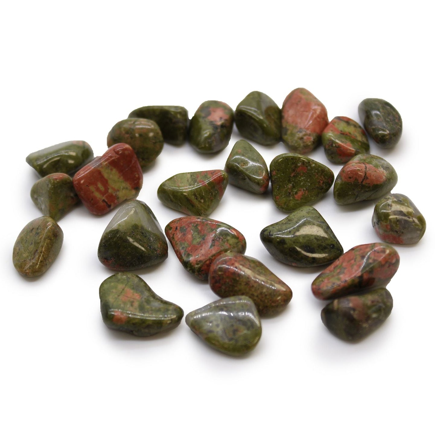 Unakite gemstone tumble stones, 24-pack of small polished green and pink crystals from South Africa