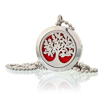 Stainless steel aromatherapy diffuser necklace with 25mm Tree of Life locket and magnetic closure