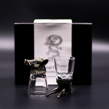 Gift Set of 6 Shot Glasses (50ml) - Wild Forest Creatures - Antique Bronze